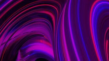 Curved colorful neon lines in moving 3D substance, seamless loop. Animation. Neon twisted beams of light flowing fast, seamless loop. video