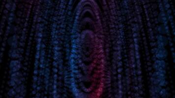 Abstract blue and red shiny particles forming rings and effect of deep tunnel. Motion. Colorful dots forming circles on black background. video