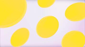 Abstract yellow ovals flowing slowly like in liquid substance of purple and white colors, seamless loop. Animation. Big and small oval shaped figures on contrasting backdrop video