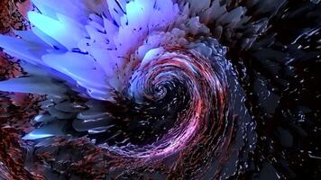 Abstract explosion of a liquid changing texture in lilac tones, seamless loop. Motion. Rotating spiral shaped tornado. video