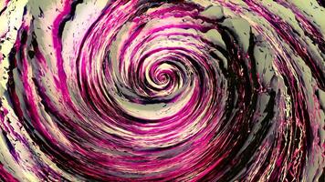 Abstract white, black, and pink 3D spiral shaped tornado with unusual transforming texture, seamless loop. Motion. Top view of water like swirl in endless spinning motion. video