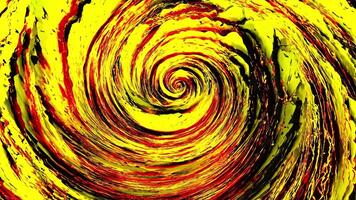 Abstract liquid hurricane rotating slowly, top view. Motion. Wave like swirling spiral of yellow, black, and red colors with 3D effect, seamless loop. video