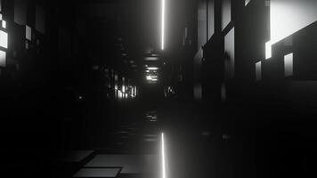 Flying through futuristic shadowy alien cube tunnel, seamless loop. Design. Endless corridor of different cubes and light stripes. video