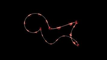 Abstract looped line with colorful neon illuminated spheres moving one by one very fast. Design. Curving narrow stripe and running signals isolated on a black background. video