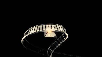 Abstract rollercoaster curved rails and a moving cart, seamless loop. Design. Wagon with a crystal ball rolling on rails. video