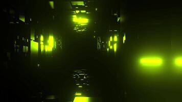 Flying through futuristic shadowy alien cube tunnel, seamless loop. Design. Endless corridor of different cubes and light stripes. video
