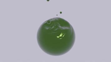 Abstract vibrating 3D round shaped figure consuming smaller drops. Design. Liquid green ball with ripples isolated on a white background. video