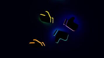 Abstract neon silhouettes of thumbs up icons on a black background. Design. Concept of online communication, like or dislike. video