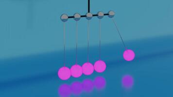 Newton Cradle or a desk toy pendulum, slow motion. Design. Close up of abstract balancing Newton balls creating relaxing effect, seamless loop. video