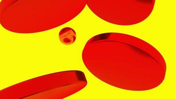 Contrasting red and yellow hypnotic optical illusion. Design. Small ball jumping from one disk to another, seamless loop. video