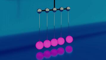 Newton Cradle or a desk toy pendulum, slow motion. Design. Close up of abstract balancing Newton balls creating relaxing effect, seamless loop. video