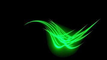 Chaotic waving motion of bright transforming glowing lines, seamless loop. Design. Bending and flowing neon twisting stripes isolated on a black background. video