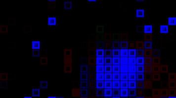 piscando azul quadrados em Preto fundo, desatado laço. movimento. abstrato cubos corrida aleatoriamente dentro vertical linhas. video