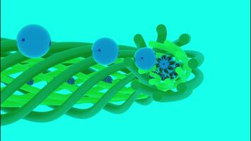 uma túnel ou corredor para vôo bolas olhando gostar uma tubo a partir de torcido fibras. Projeto. colorida abstração com transformando e comovente figura em uma azul fundo. video