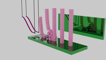 colorato astrazione di geometrico figure nel movimento. design. un' rotolamento palla rottura pilastri di piccolo cubi e un' gigante blocchi si sposta loro lontano a partire dal il superficie. video