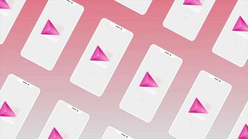 Abstract colorful pink triangular symbol of a new application. Motion. Demonstration of a smartphone digital features. video