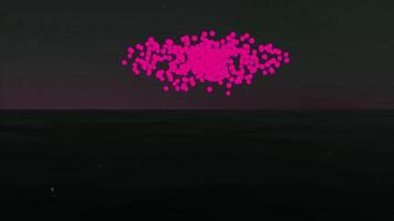 Abstract visualization of chinese lanterns flying above water surface at night. Design. Colorful round shaped asian lanterns soaring and reflecting in liquid surface on a black background. video
