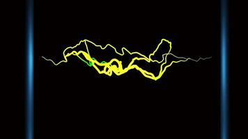 Movement of electrical discharges on black background. Design. Device with strong electrical static between metal pillars. Static electricity physics with device video