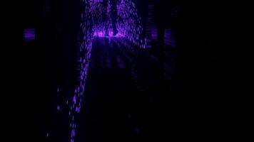 Abstract background with a dark corridor or tunnel with a man walking slowly with flying sparkles. Design. Dark silhouette of male legs moving with falling particles. video