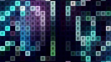 Background with colorful squares in tetris. Motion. Electronic tetris with moving neon squares. Stylish background with colorful squares moving in retro game style video