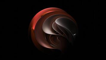 3D ball of curved layers. Design. Rotating 3d ball of petals on black background. Beautiful ball of curves and layers rotating in space video