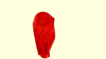 drijvend rood kleding stof Aan geïsoleerd achtergrond. ontwerp. vouwen Aan rood kleding stof vliegend in lucht. mooi rood kleding stof spookachtig beweegt in lucht video