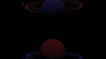 Abstract blue and red planets surrounded by whirl of colorful particles. Design. Cold and hot outer space objects visualization. video