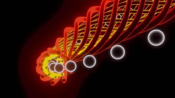 bolas estão comovente dentro espiral. Projeto. brilhando bolas mover dentro linha dentro néon fiação espiral. 3d bolas mover dentro rotativo espiral video