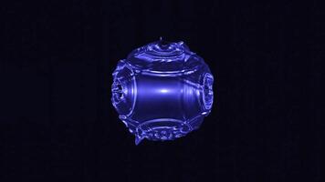 Water circle with bubbling drops. Design. Colored ball rotates and seethes on black background. 3D ball of liquid with vibrations and bubbling drops video
