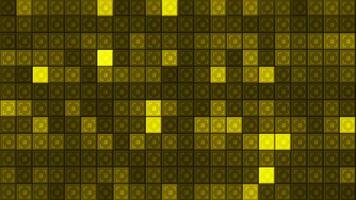 Background of squares flashing golden colors. Motion. Beautiful bright background with yellow flashing squares. Mosaic background of flashing squares video