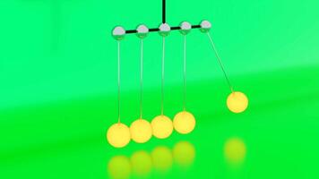 Glowing balls in Newton's pendulum. Design. 3D Newton's pendulum with glowing balls in interaction. Calming effect from Newton's cradle video