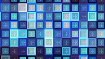 Mosaic background with flashing multicolored squares. Motion. Colorful flashing squares with patterns. Plus sign in bright flashing squares of different colors video