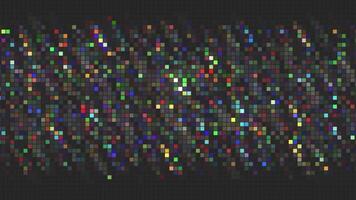 abstract achtergrond met pixel glitch effect in donker kleuren, naadloos lus. beweging. rijen van veelkleurig rechthoeken flikkeren aan de overkant de scherm. video