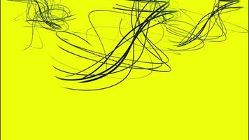 Drawing an abstract sketch with black twisting lines on a yellow background. Design. Curving narrow stripes creating beautiful pattern. video