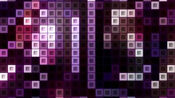 Colorful pixelated animation with blinking square blocks in mainly lilac tones, seamless loop. Motion. Shimmering mosaic retro decorative wall. video