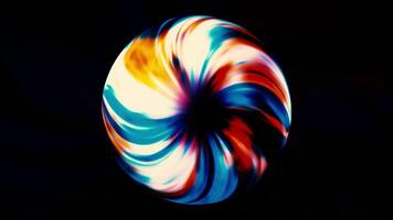 Abstract round shaped 3D torus with flowing energy on all its surface, seamless loop. Motion. Rotating ring with gradient colors isolated on a black background. video