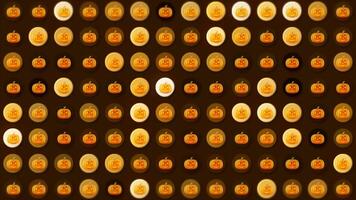 Halloween background with dots and pumpkins. Motion. Lots of little pumpkins with flashing dots. Background with lots of flashing dots and small pumpkin images. Halloween background video