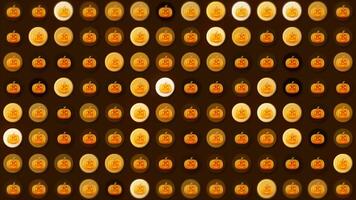 Halloween background with dots and pumpkins. Motion. Lots of little pumpkins with flashing dots. Background with lots of flashing dots and small pumpkin images. Halloween background video