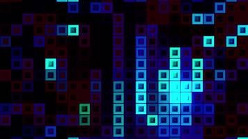 Abstract rectangular shapes or blocks on a black background, seamless loop. Motion. Neon squared silhouettes following each other like snakes in retro game. video