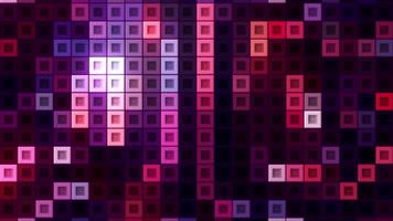 Colorful pixelated animation with blinking square blocks in mainly lilac tones, seamless loop. Motion. Shimmering mosaic retro decorative wall. video