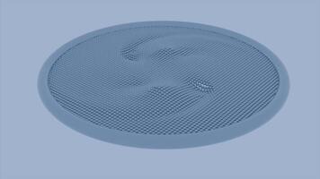 abstract cirkel vormig figuur met onbekend stof binnen. ontwerp. spinnen oppervlakte klein pleinen met golven. video