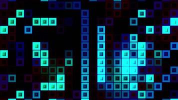 Blinking blue squares on black background, seamless loop. Motion. Abstract cubes running randomly in vertical rows. video