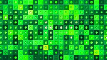 Mosaic background of shimmering colored squares with dots. Motion. Bright multicolored background of many squares changing colors. Shimmering multicolored squares with dots in disco style video