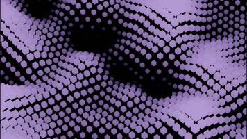 resumen ondulado textura de fluido púrpura y negro partículas, sin costura bucle. diseño. grande ondas de cúbico conformado lienzo. video