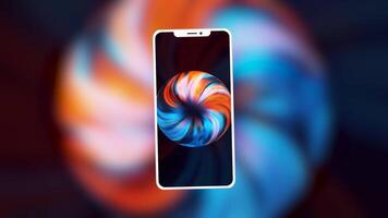 Concept of technologies and communication. Motion. Silhouette of a new smartphone with bright colored display on space background. video