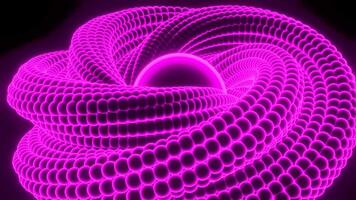 Swirling spiral around sphere. Design. 3D cord twists endlessly into center. Neon spiral swirls around sphere. 3D spiral of many points rotates inside center video