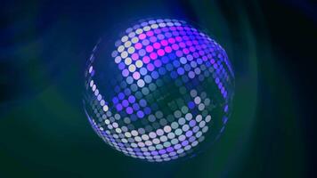 Rotating disco ball with spiral. Motion. Colorful hologram on disco ball with radiation. Bright rotating disco ball with reflecting colorful spiral video