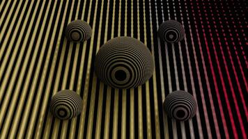 3D moving balls on virtual surface. Design. Cybernetic field with multicolored lines and balls on surface. Virtual field with rotating bubbles and hypnotic pattern video