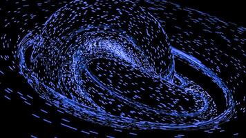 Glowing particles move in swirling whirlpool. Design. Cosmic whirlpool swirling into knot of glowing particles. Spiral quickly twists into black hole video
