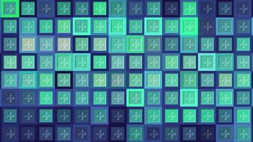 Geometric flashing squares animated background, seamless loop. Motion. Blue bright wall of blinking cubic shapes with the plus signs. video